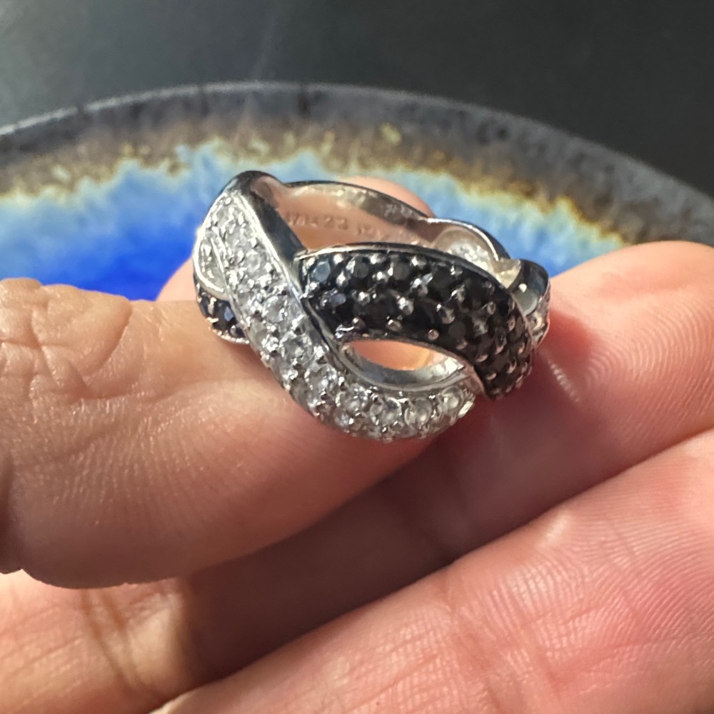 Modern ADI Black Clear CZ infinity Sterling Silver Band